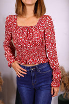 Top rouge col carré - beautifulshop