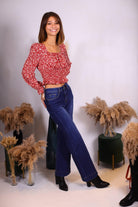 Top rouge col carré - beautifulshop