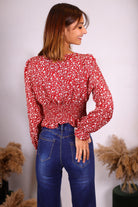 Top rouge col carré - beautifulshop