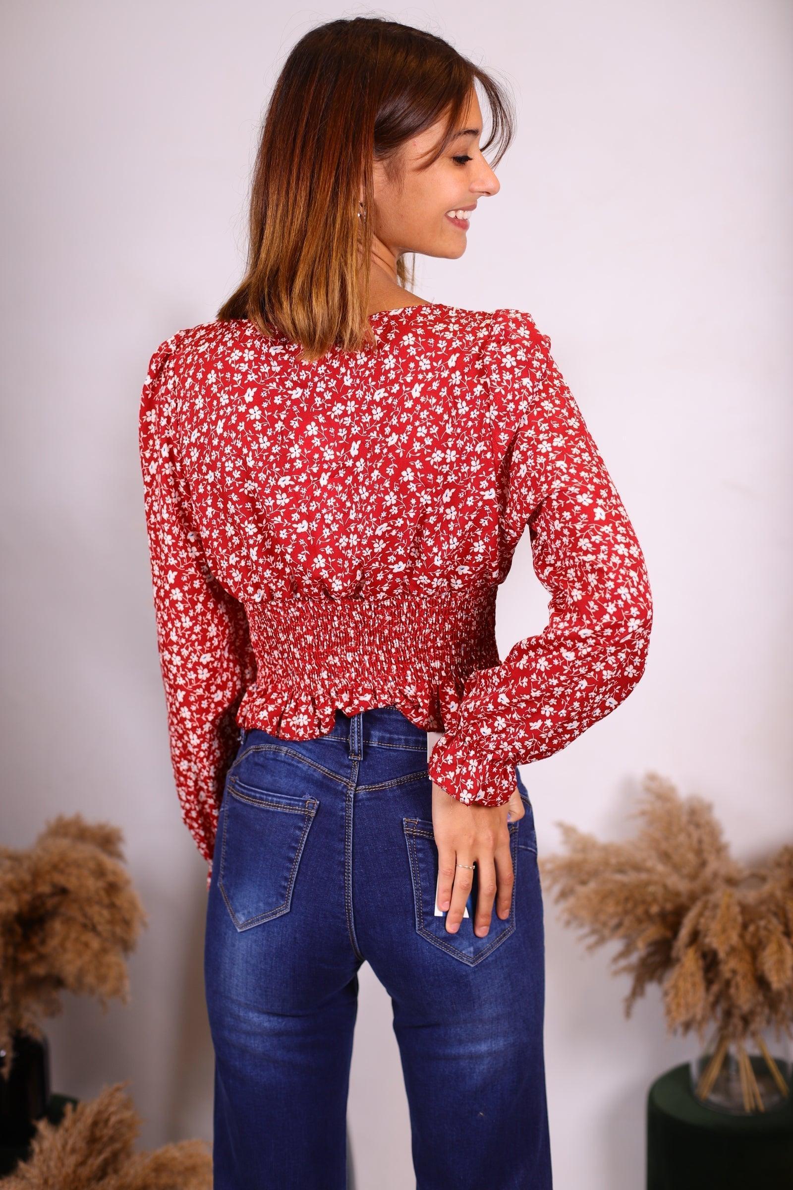 Top rouge col carré - beautifulshop