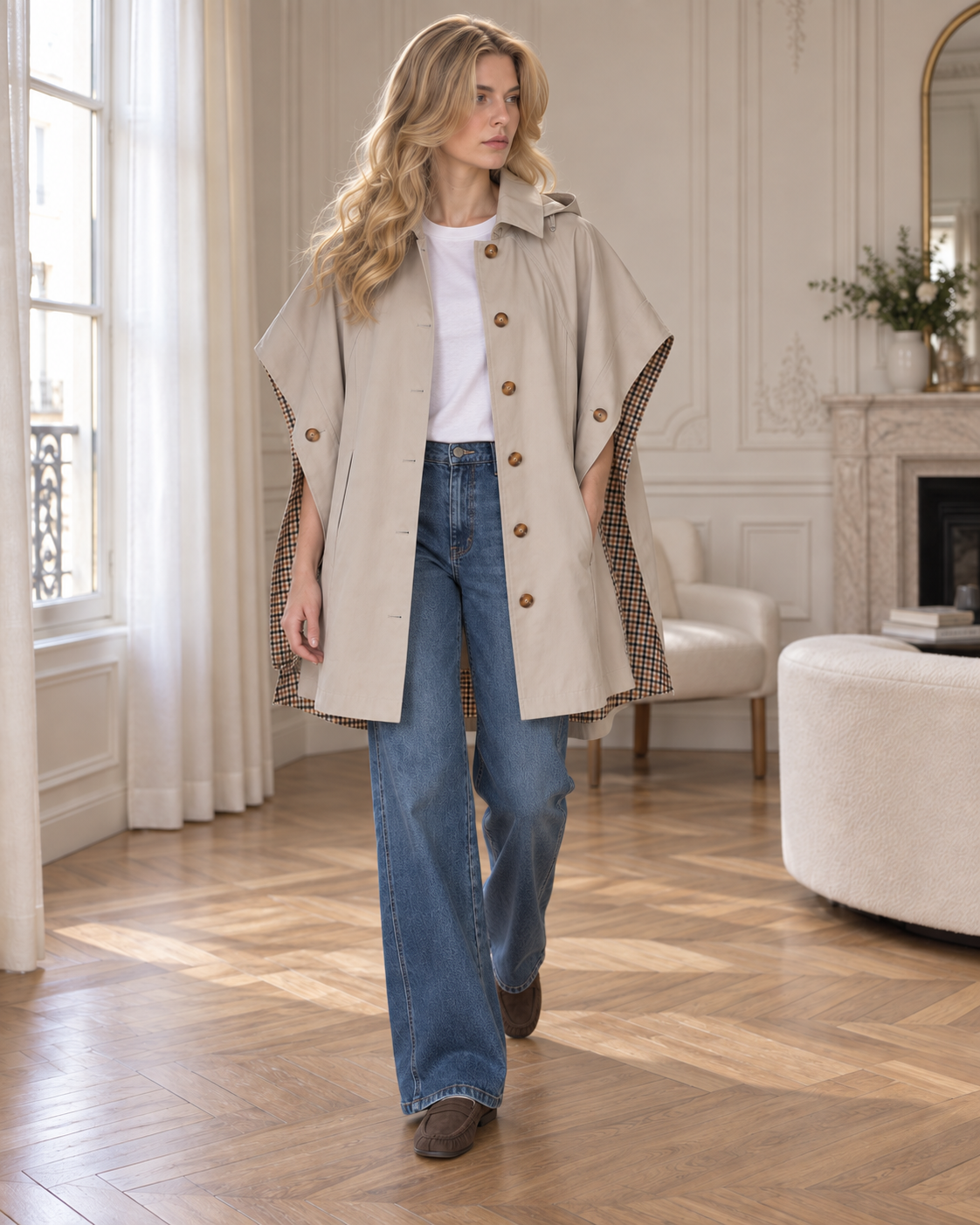 Trench-cape élise à doublure imprimée – beige – Beautiful Shop
