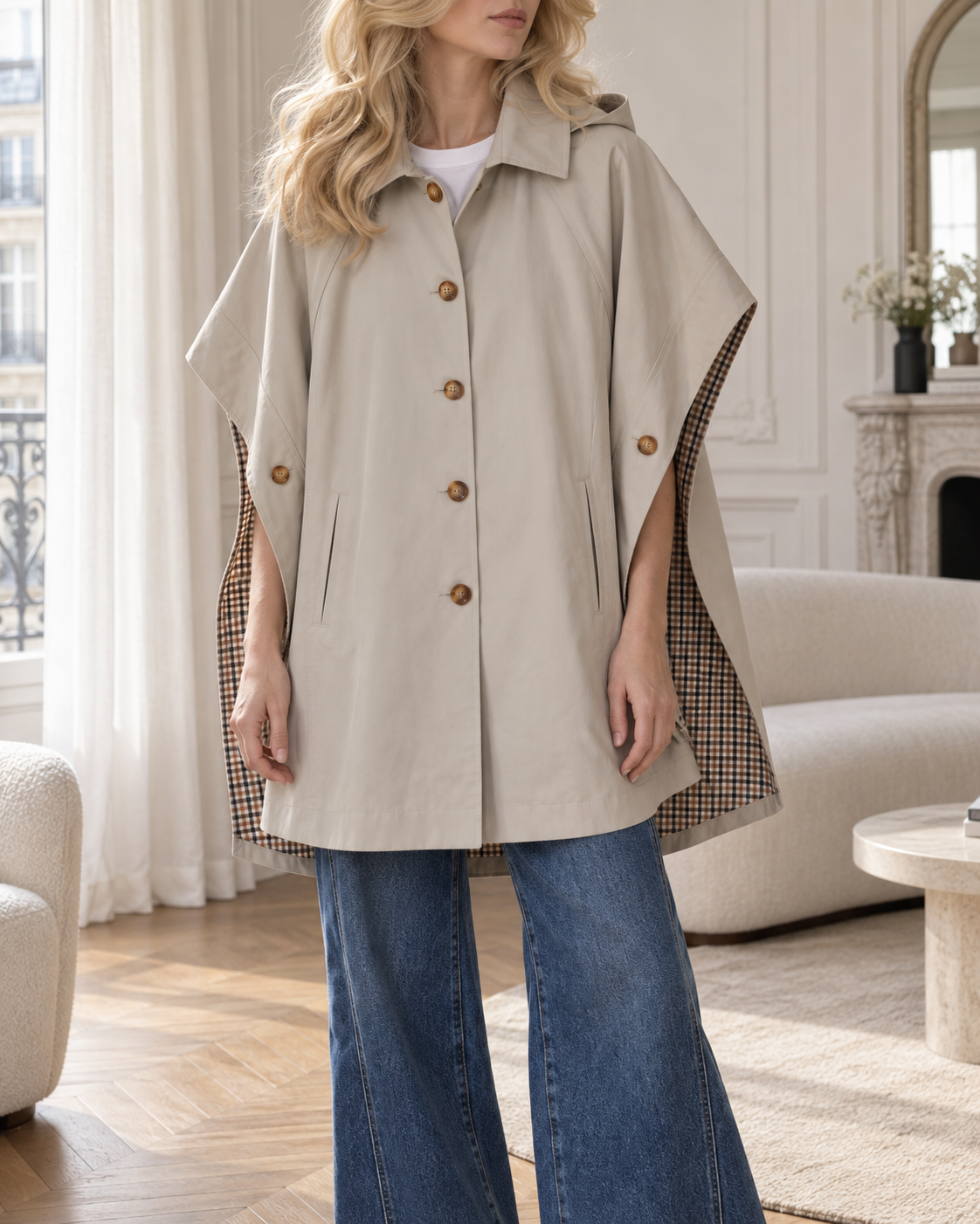 Trench-cape élise à doublure imprimée – beige – Beautiful Shop