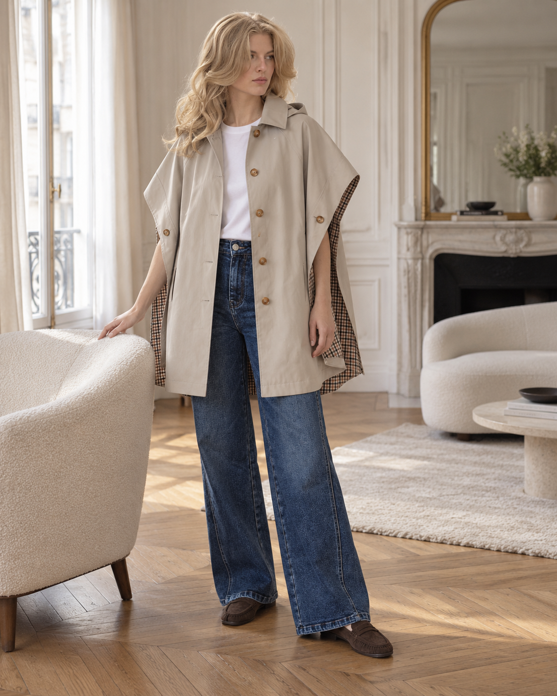 Trench-cape élise à doublure imprimée – beige – Beautiful Shop
