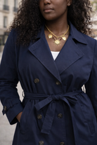 Trench long bleu marine ceinturé – Beautiful Shop