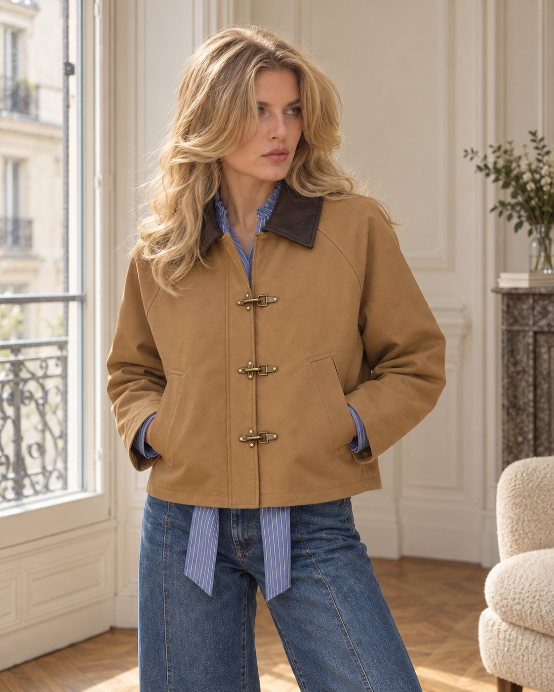 Veste Constance à col contrastant – camel – Beautiful Shop