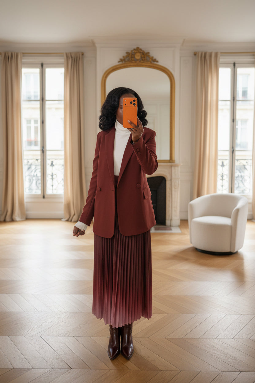Veste croisée bordeaux à boutons ton sur ton – Beautiful Shop