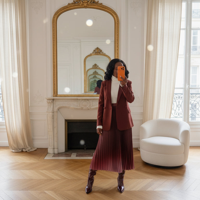Veste croisée bordeaux à boutons ton sur ton – Beautiful Shop