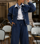 Veste en jean Alma à détail amovible – bleu foncé – Beautiful Shop