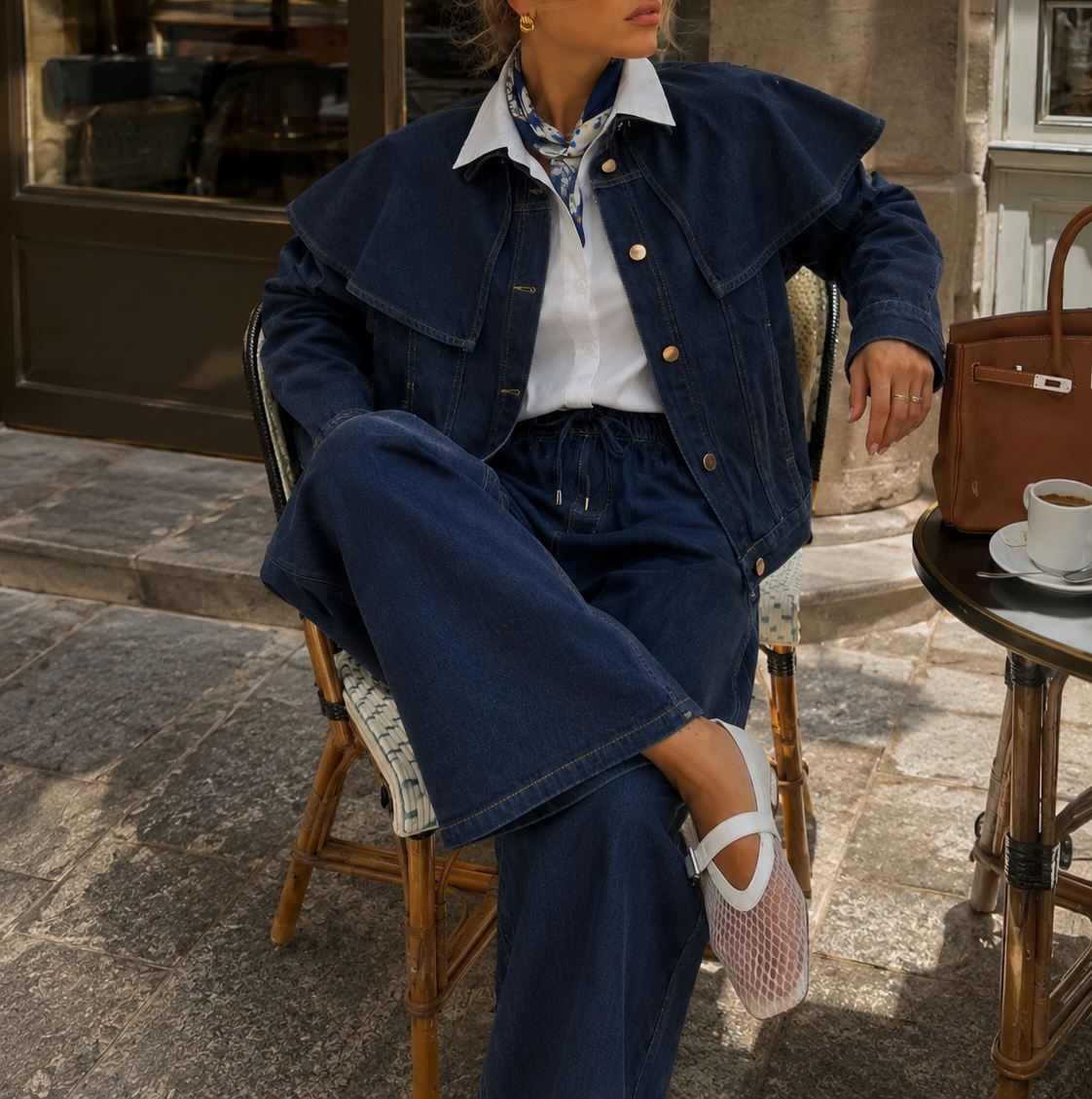 Veste en jean Alma à détail amovible – bleu foncé – Beautiful Shop