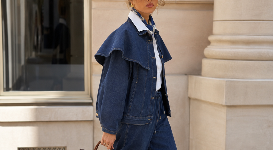 Veste en jean Alma à détail amovible – bleu foncé – Beautiful Shop