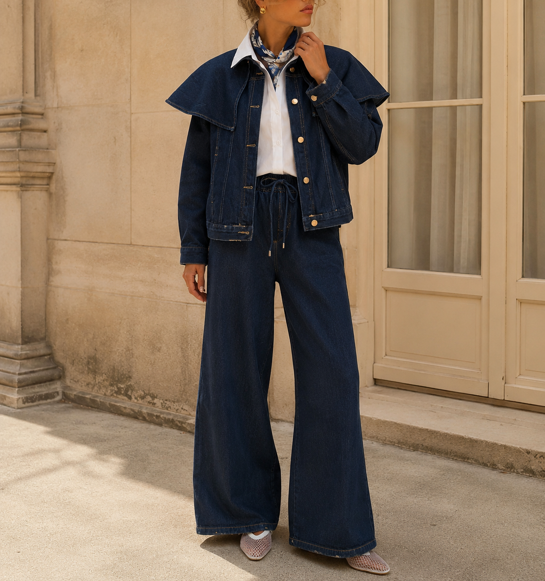 Veste en jean Alma à détail amovible – bleu foncé – Beautiful Shop
