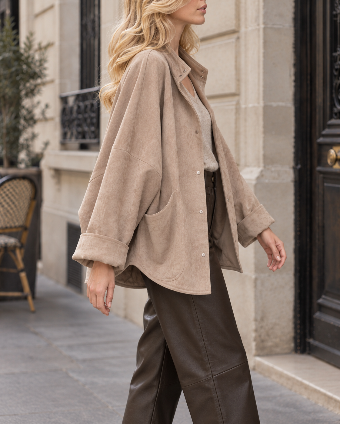 Veste oversize Léonie en suédine – taupe – Beautiful Shop