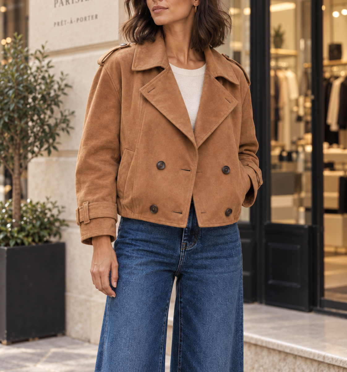 Veste Romy façon daim – camel – Beautiful Shop