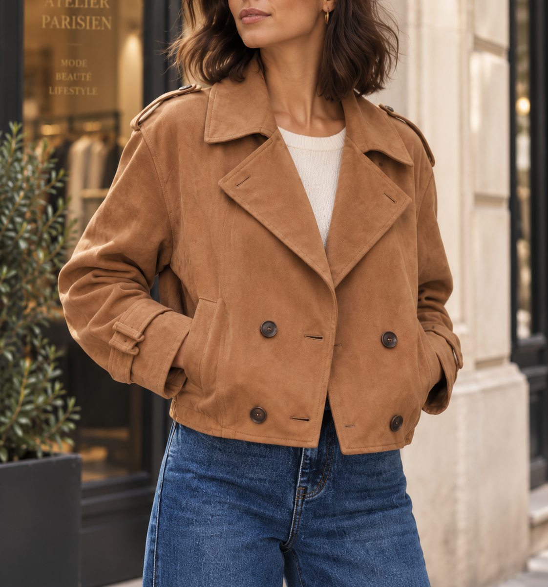 Veste Romy façon daim – camel – Beautiful Shop