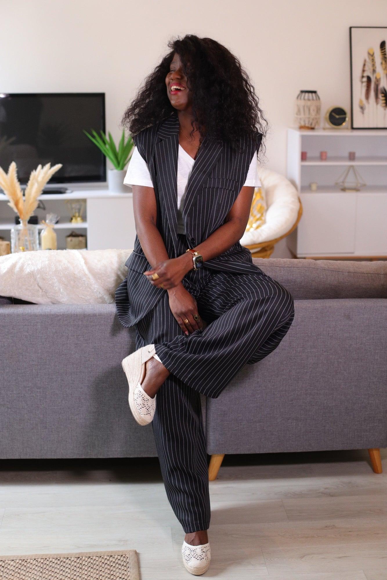 Veste Sans Manches à Rayures Loose Noir et Blanc - beautifulshop