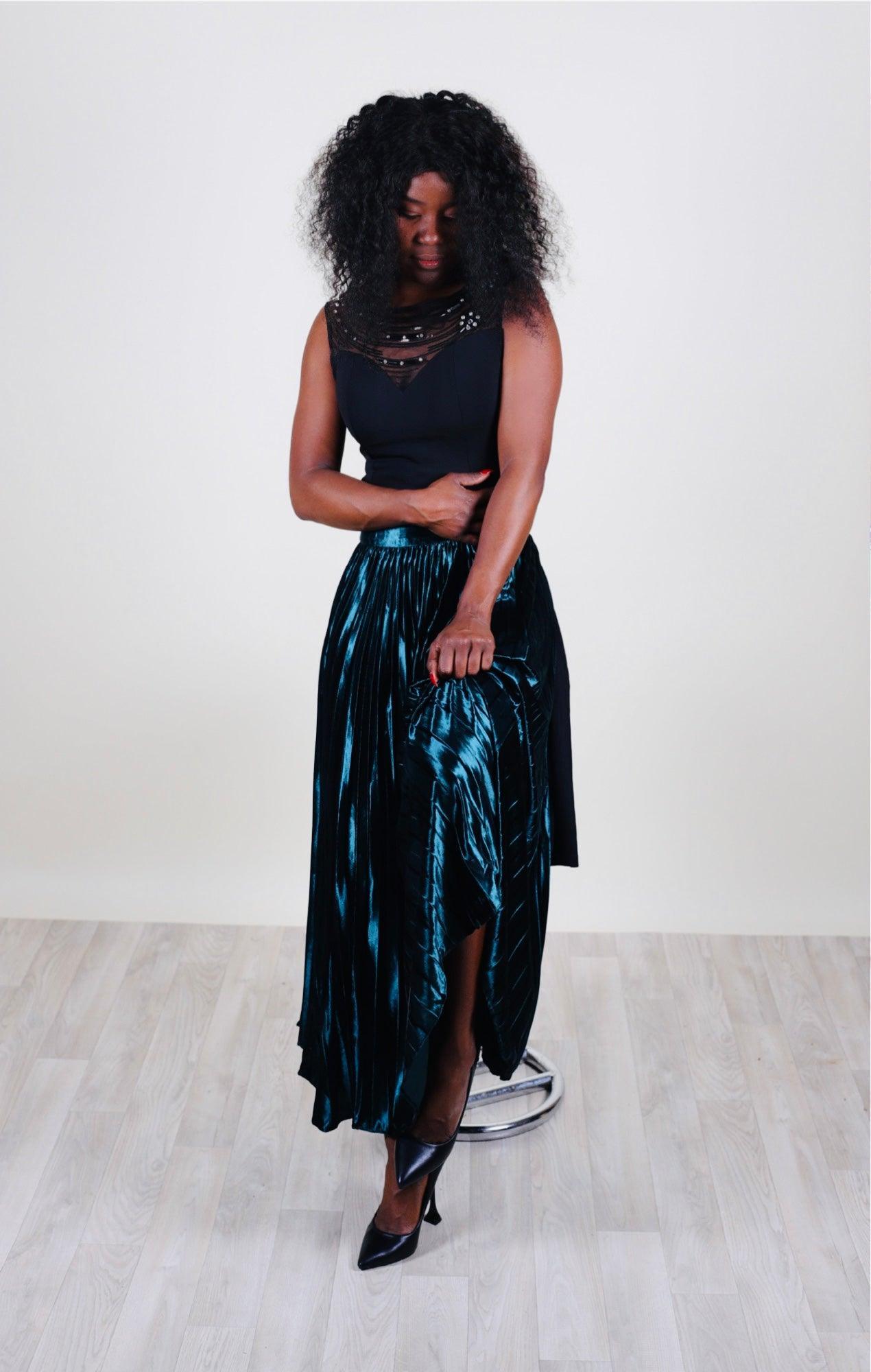 Jupe longue en velour vert - beautifulshop