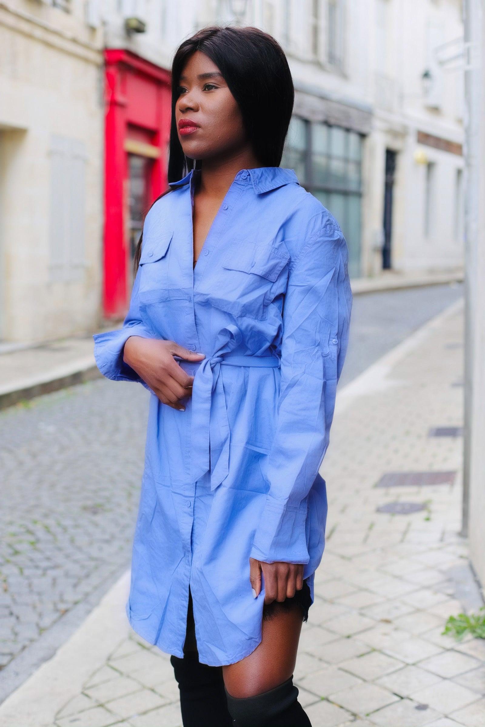 Robe chemise  bleu - beautifulshop