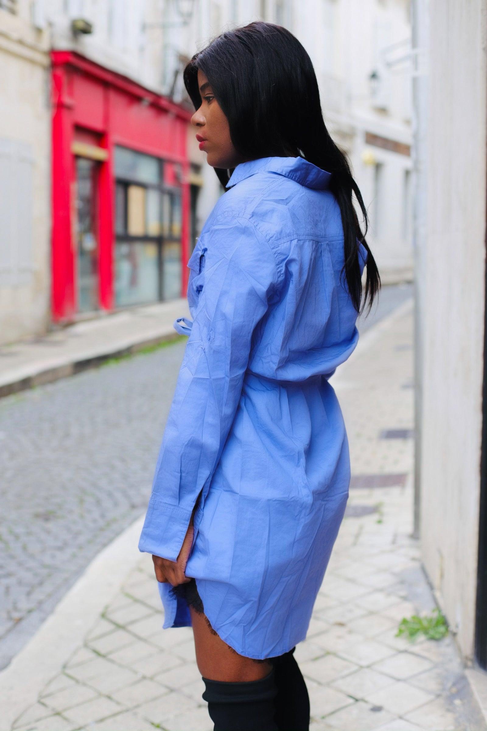 Robe chemise  bleu - beautifulshop