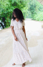 Robe longue imprimée col v - beautifulshop