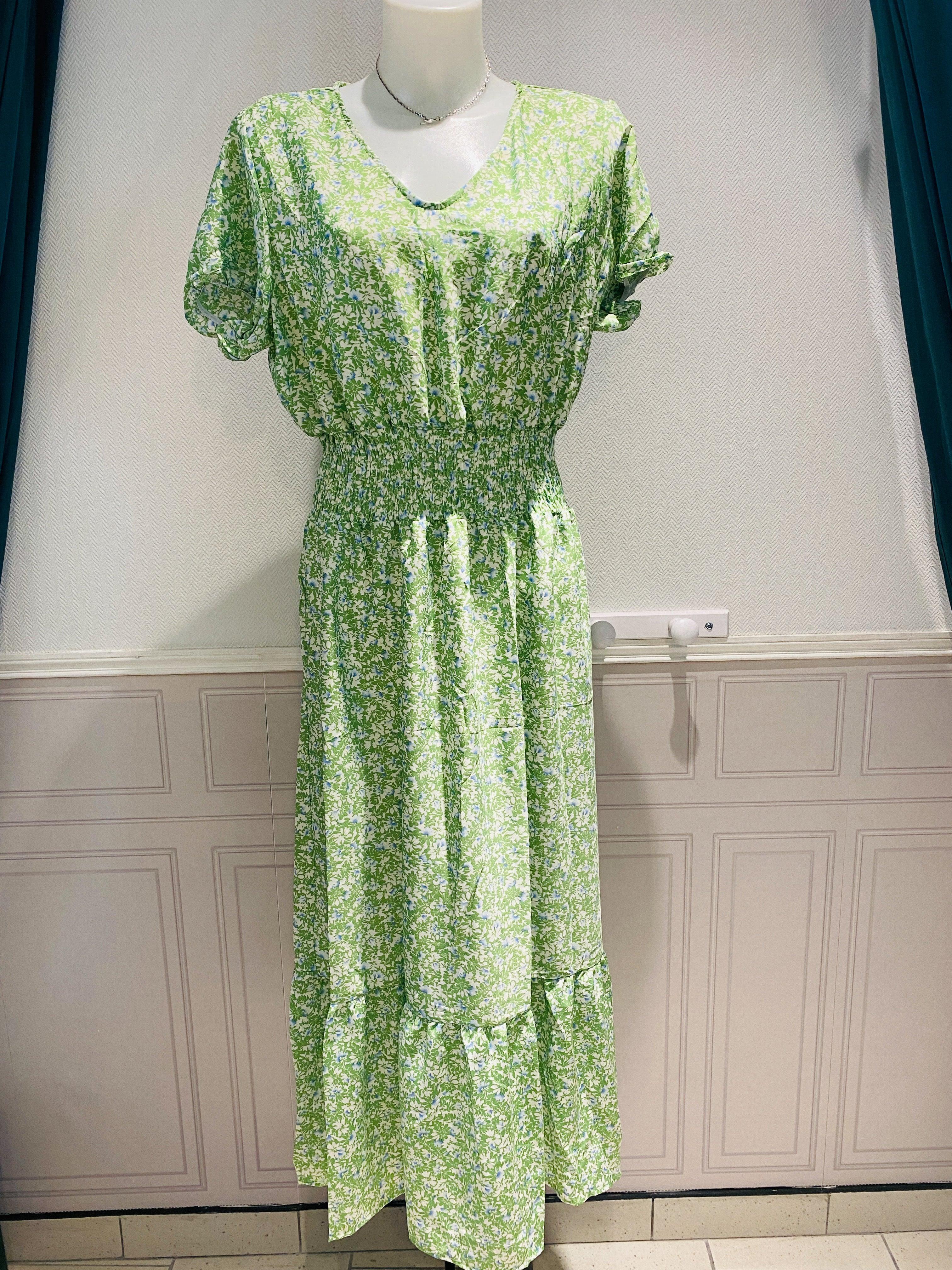 Robe longue imprimée col v - beautifulshop