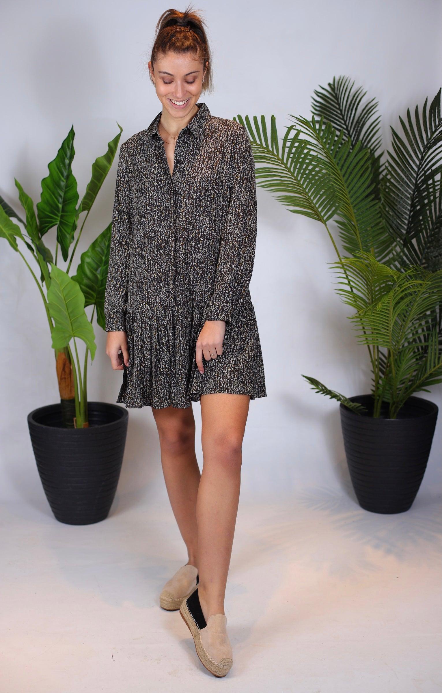 Robe mi longue imprimée feuille - beautifulshop