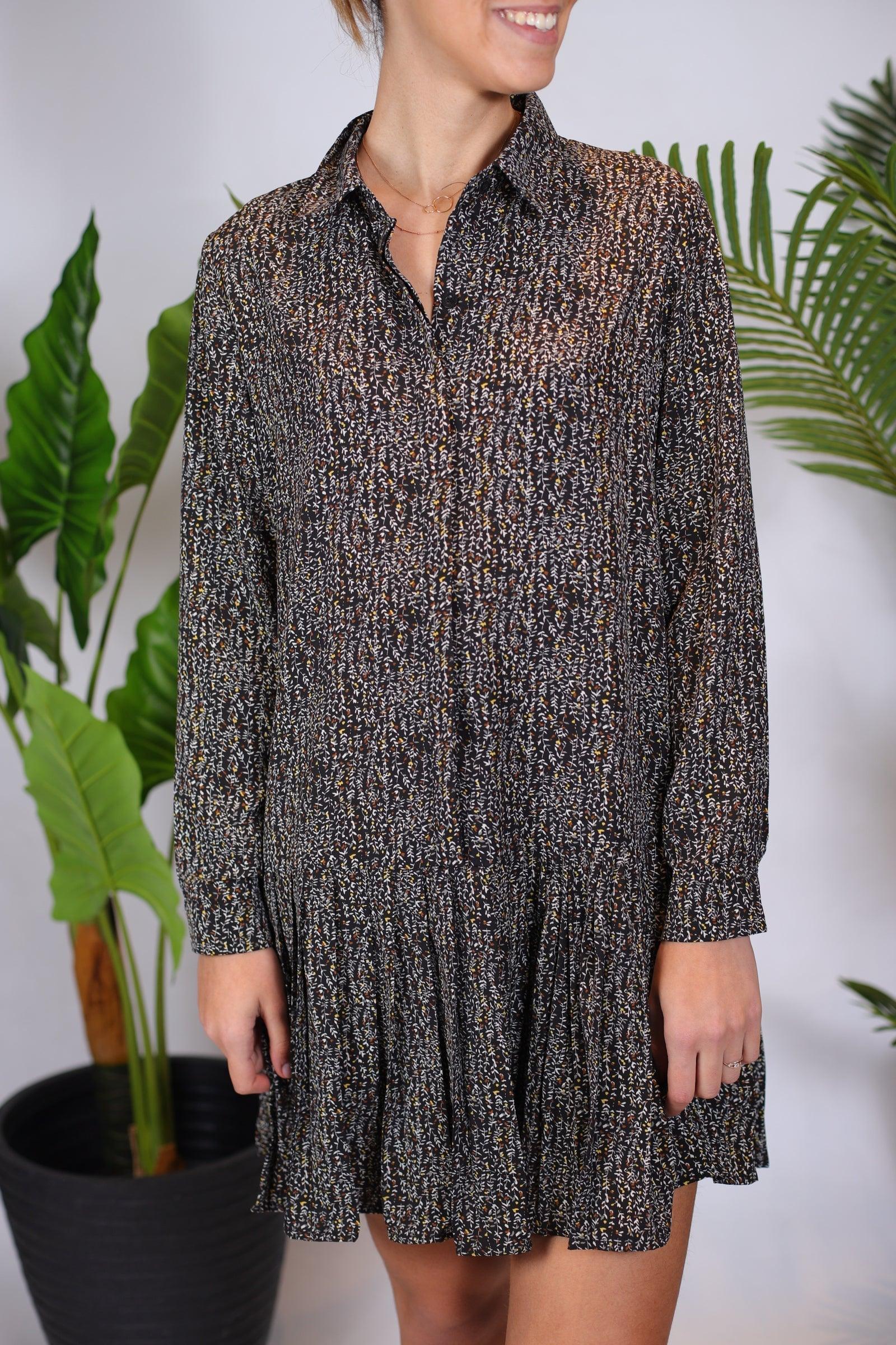 Robe mi longue imprimée feuille - beautifulshop
