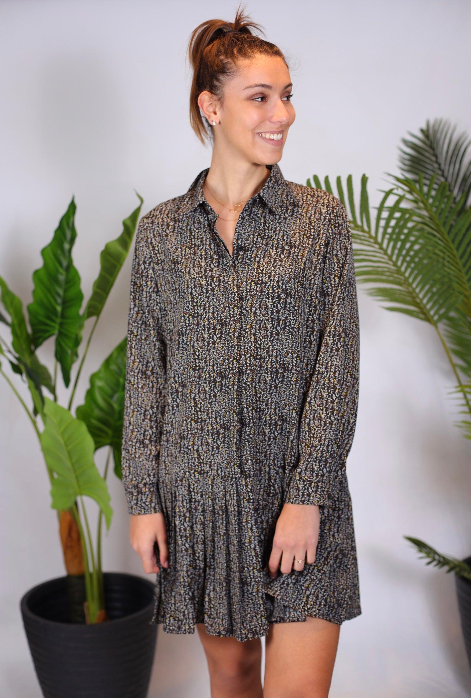 Robe mi longue imprimée feuille - beautifulshop